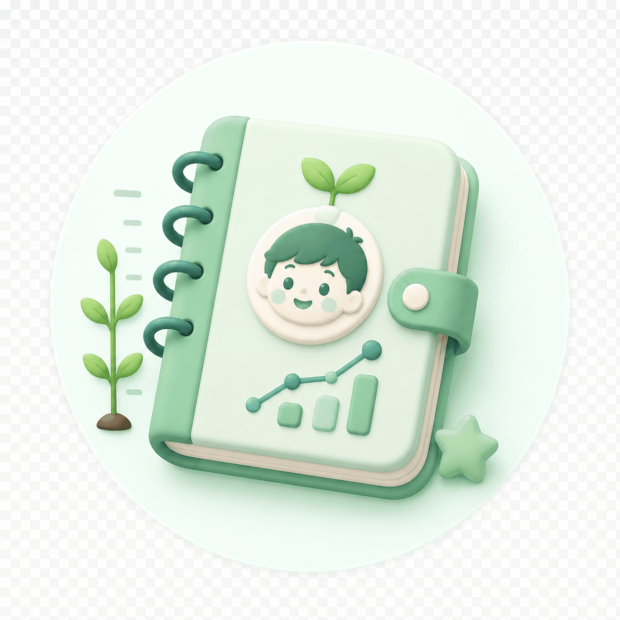 子どもごとの成長日記を表す3Dアイコン